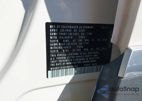 2012 Volkswagen Tiguan Sel из США, поврежденный, VIN WVGBV7AX9CW554133